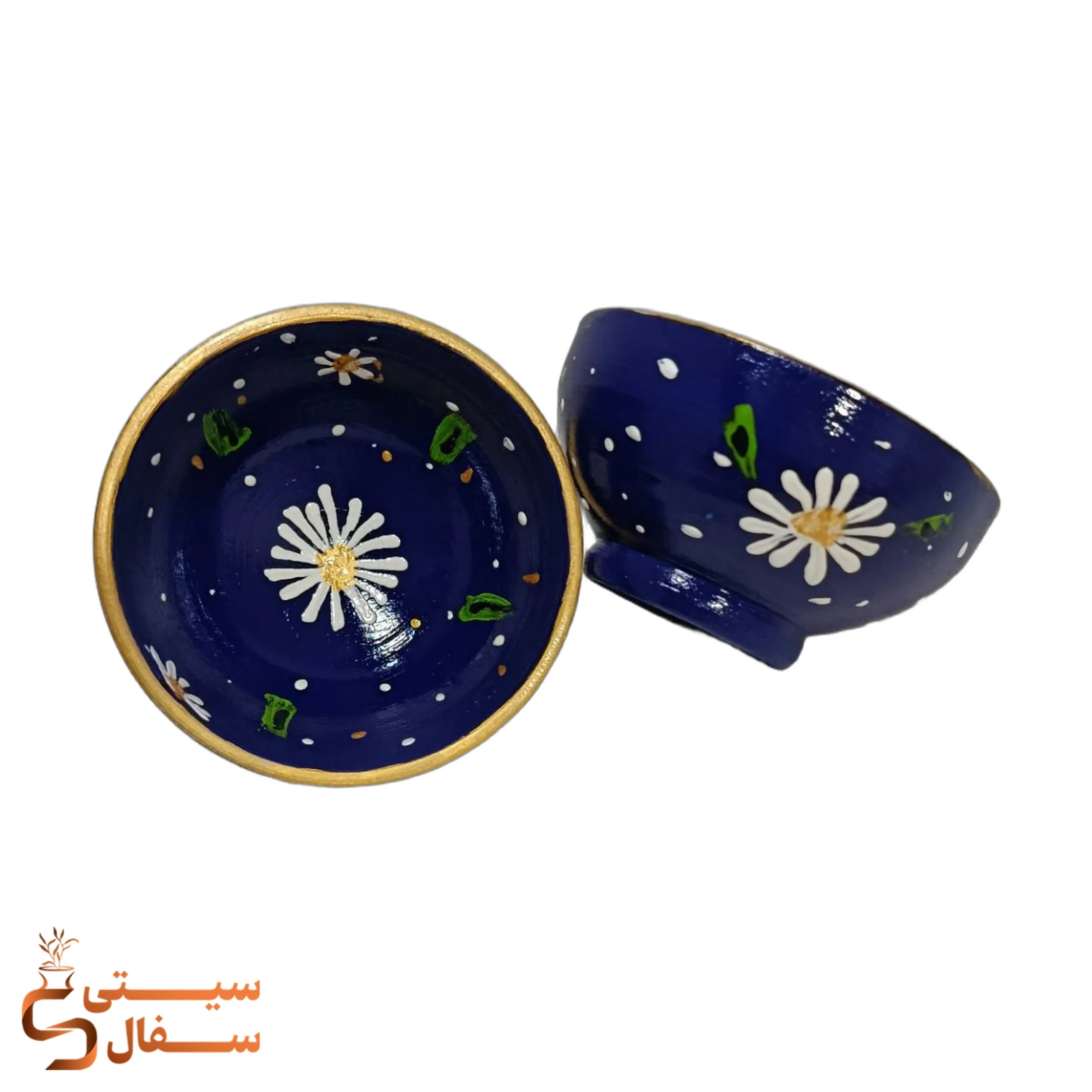 کاسه ماست خوری سفالی سرمه ای نقطه کوبی (عرضه به صورت تکی، ۶ تایی و ۱۲ عددی)