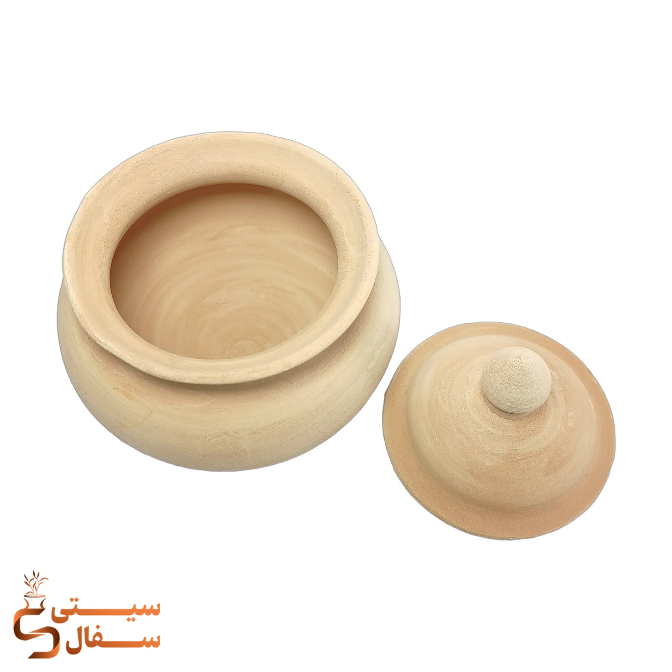 قندان سفالی خام درب دار قبه ای سنتی (بیس نقاشی اکریلیک، میناکاری سرد، نقطه‌کوبی و پتینه) — تصویر ۴