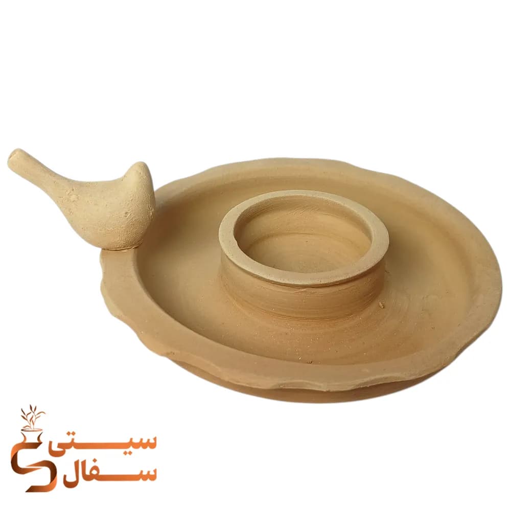 جاشمعی سفالی خام طرح پرنده و لبه دالبری (بیس نقاشی، پتینه و سفره هفت سین)