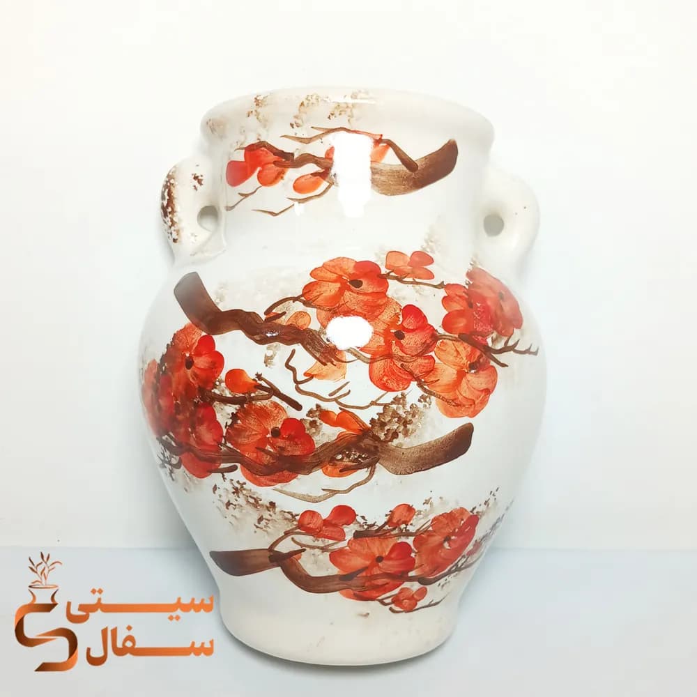 گلدان دیوارکوب شکوفه بهاری سرامیکی با ۳ جای آویز (مناسب گل خشک و پتوس)