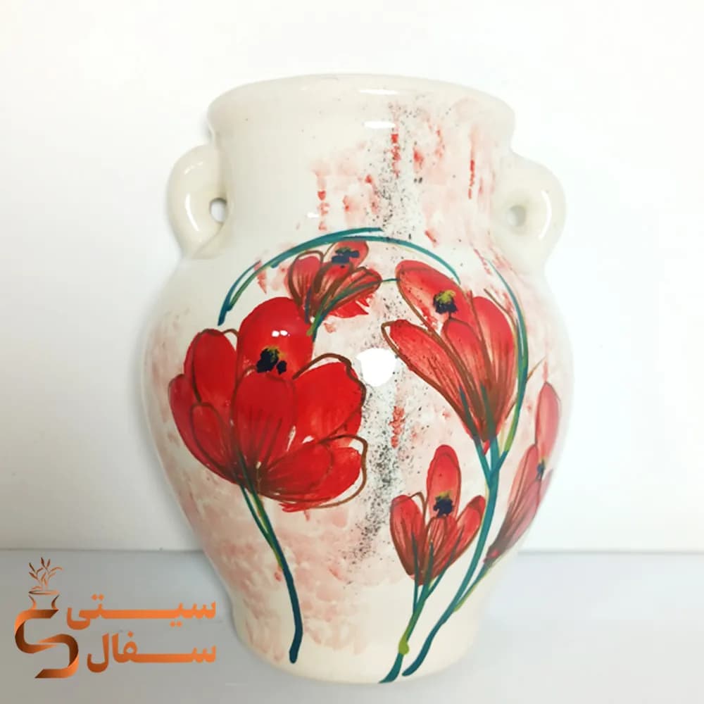 گلدان دیوارکوب سرامیکی طرح گل لاله با ۳ جای آویز (مناسب گل خشک و پتوس)