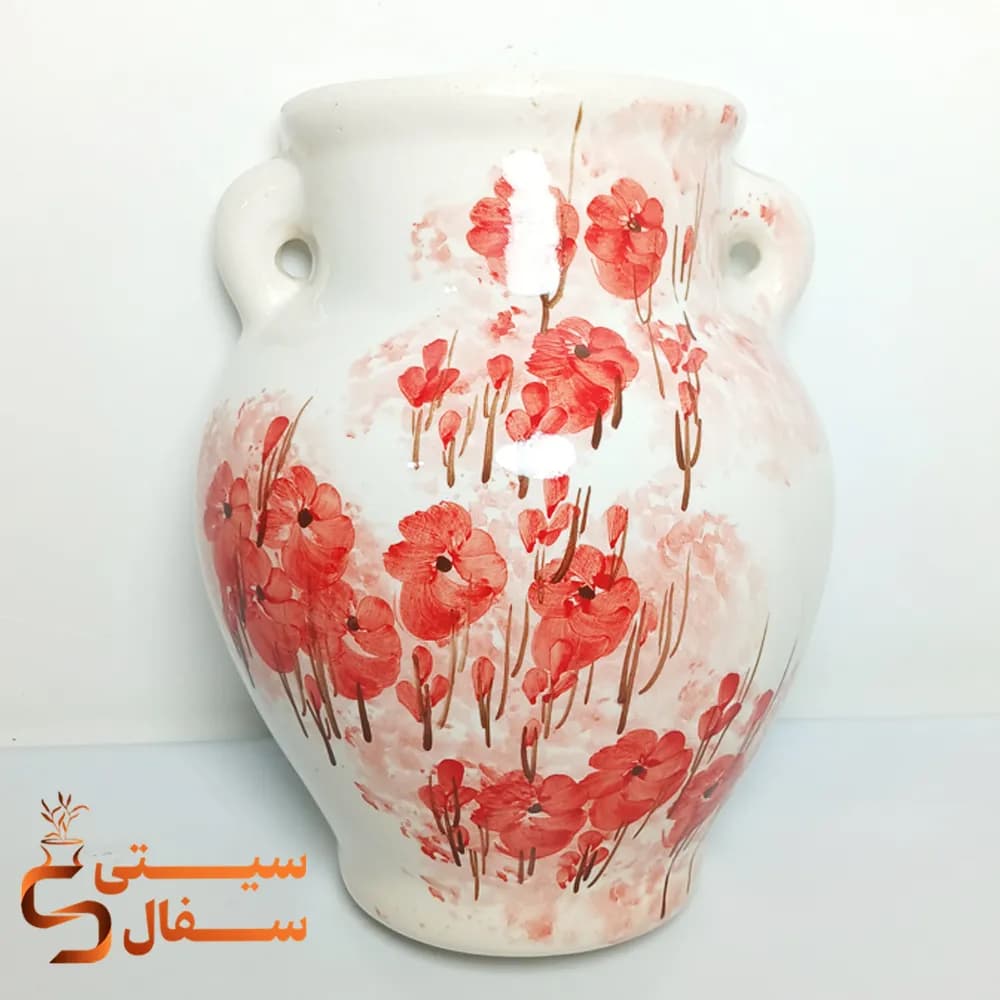 گلدان دیوارکوب سرامیکی طرح گل سرخ با ۳ جای آویز (مناسب گل خشک و پتوس)