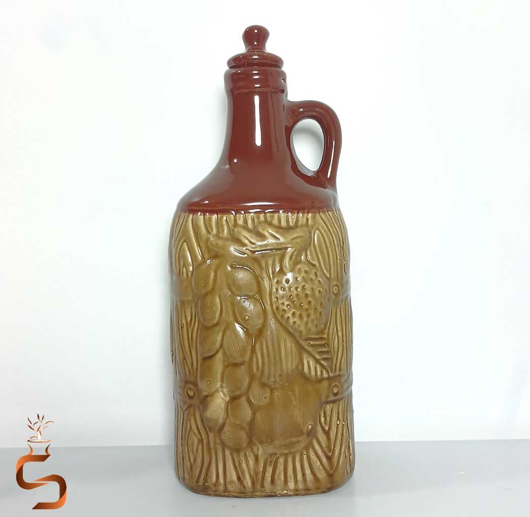 بطری آب سفالی با طرح خوشه انگور