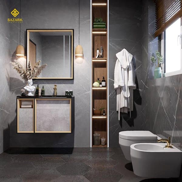 روشویی کابینتی دیواری مدل راسپینا مشکی طلایی