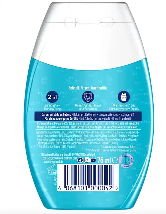 ژل خمیر دندان ۲ در ۱ ترامد (Theramed) مدل Original-Frisch – حجم ۷۵ میلیلیتر — تصویر ۲