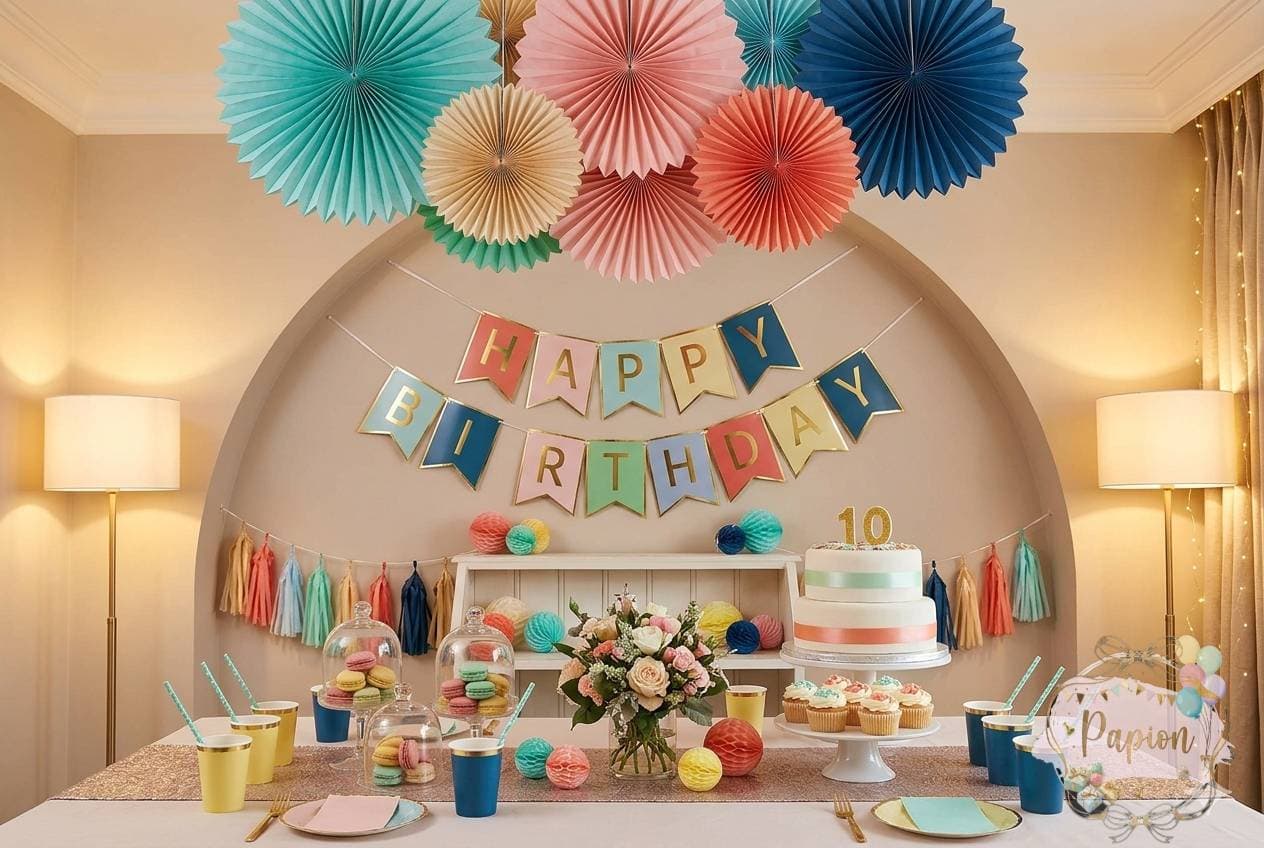 ریسه تولدی طلاکوب Happy birthday تنالیته 7 رنگ — تصویر ۲