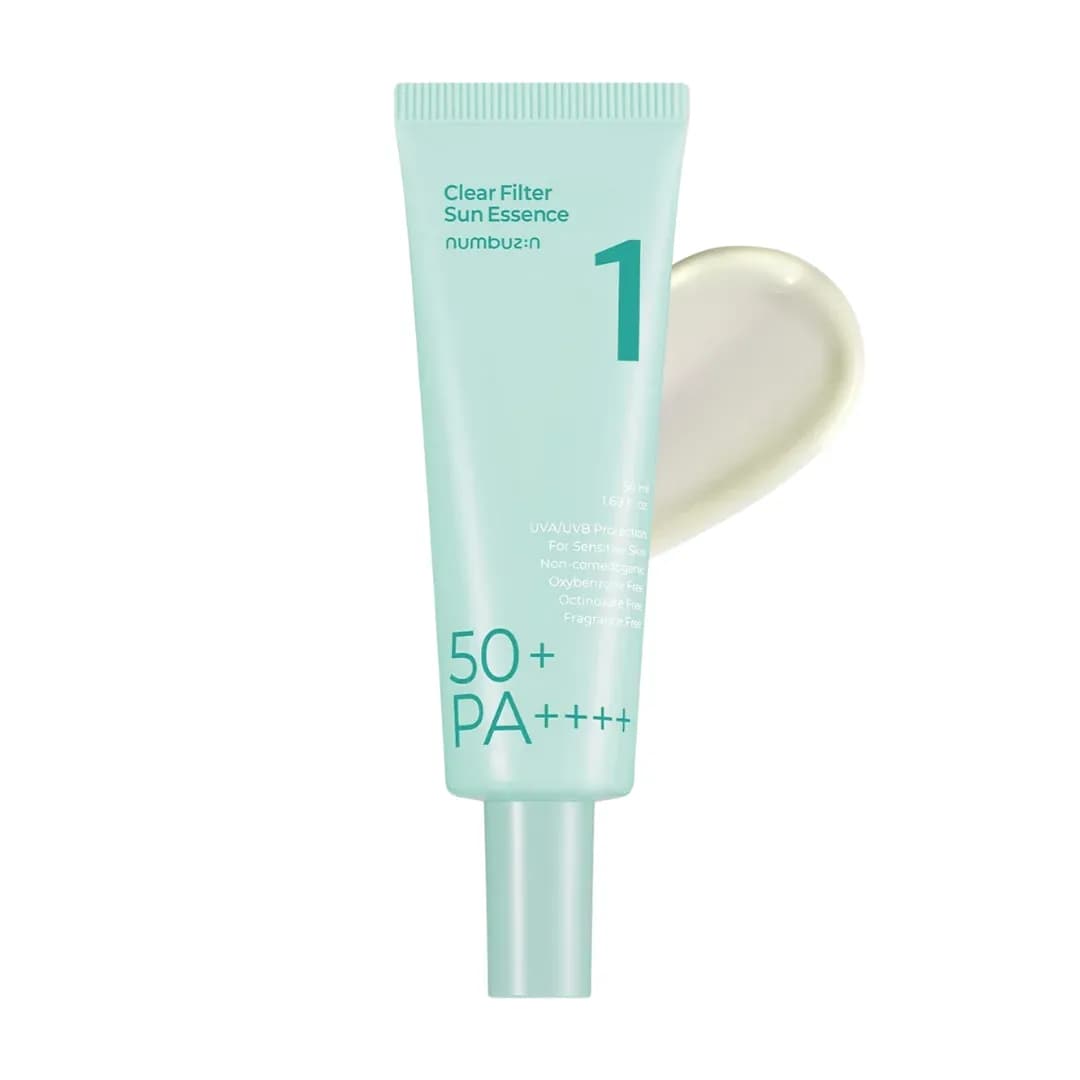 اسنس ضد آفتاب بی رنگ نامبوزین شماره 1 مدل Clear Filter تسکین دهنده پوست حساس SPF50 حجم 50 میل