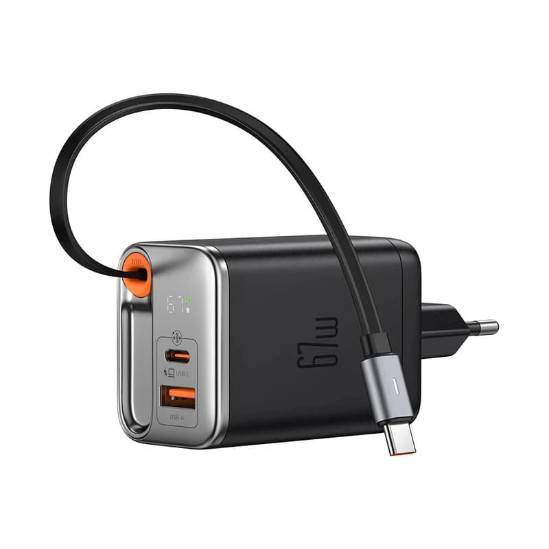 شارژر دیواری 67 وات مک دودو مدل CH-4100 با فناوری GaN و کابل USB-C جمع‌شونده