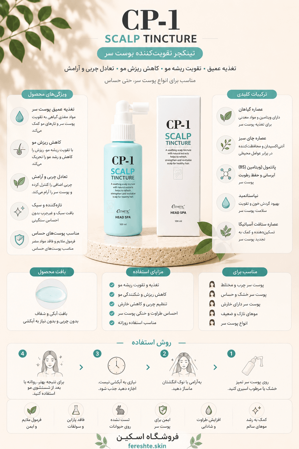 اسپری پاک کننده و خنک کننده ی کف سر CP-1 — تصویر ۲