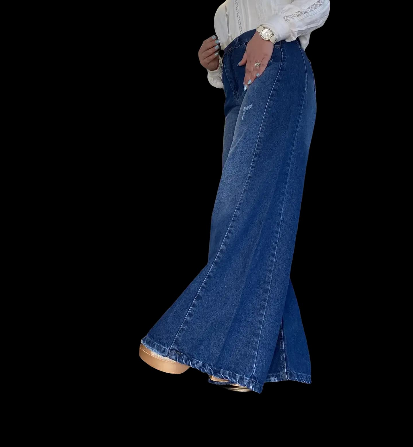 شلوار جین شافل واید آبی زنانه
