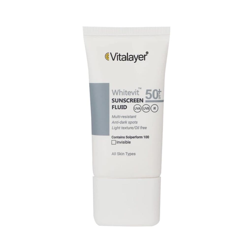 فلوئید ضدآفتاب ویتالیر مدل وایت ویت رنگ بژ طبیعی SPF 50 — تصویر ۲