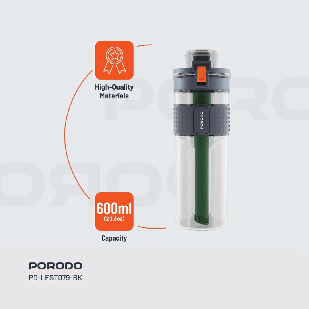 بطری آب تصفیه دار پرودو مدل Porodo Lifestyle PD-LFST079-BK دو مرحله‌ای ظرفیت 600 میلی‌لیتر — تصویر ۶