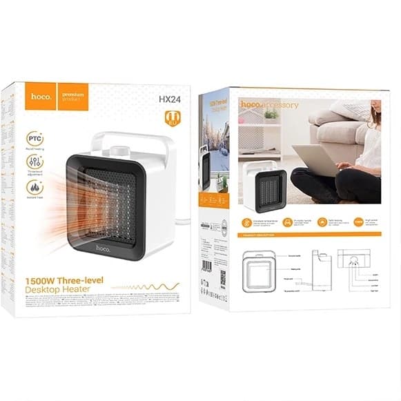 بخاری برقی و هیتر رومیزی هوکو مدل HOCO HX24 | توان 1500 وات، PTC سرامیکی و 3 حالت گرمایش — تصویر ۶