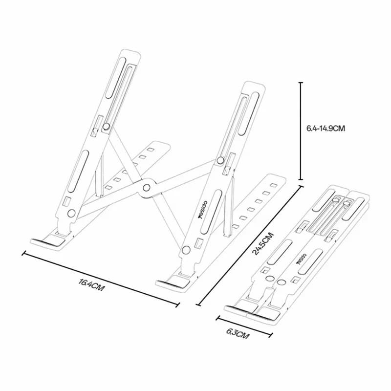 استند لپ‌تاپ و تبلت یسیدو مدل YESIDO LP07 | پایه تاشو آلومینیومی با 7 سطح تنظیم ارتفاع — تصویر ۳