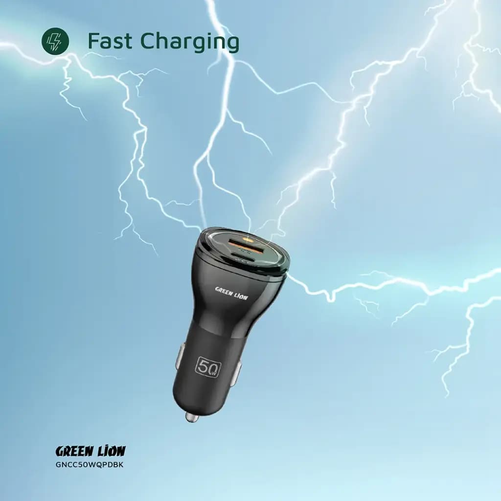 شارژر فندکی 50 وات دو پورت گرین لاین مدل GLC-5 | به همراه کابل USB-C به LIGHTNING — تصویر ۴