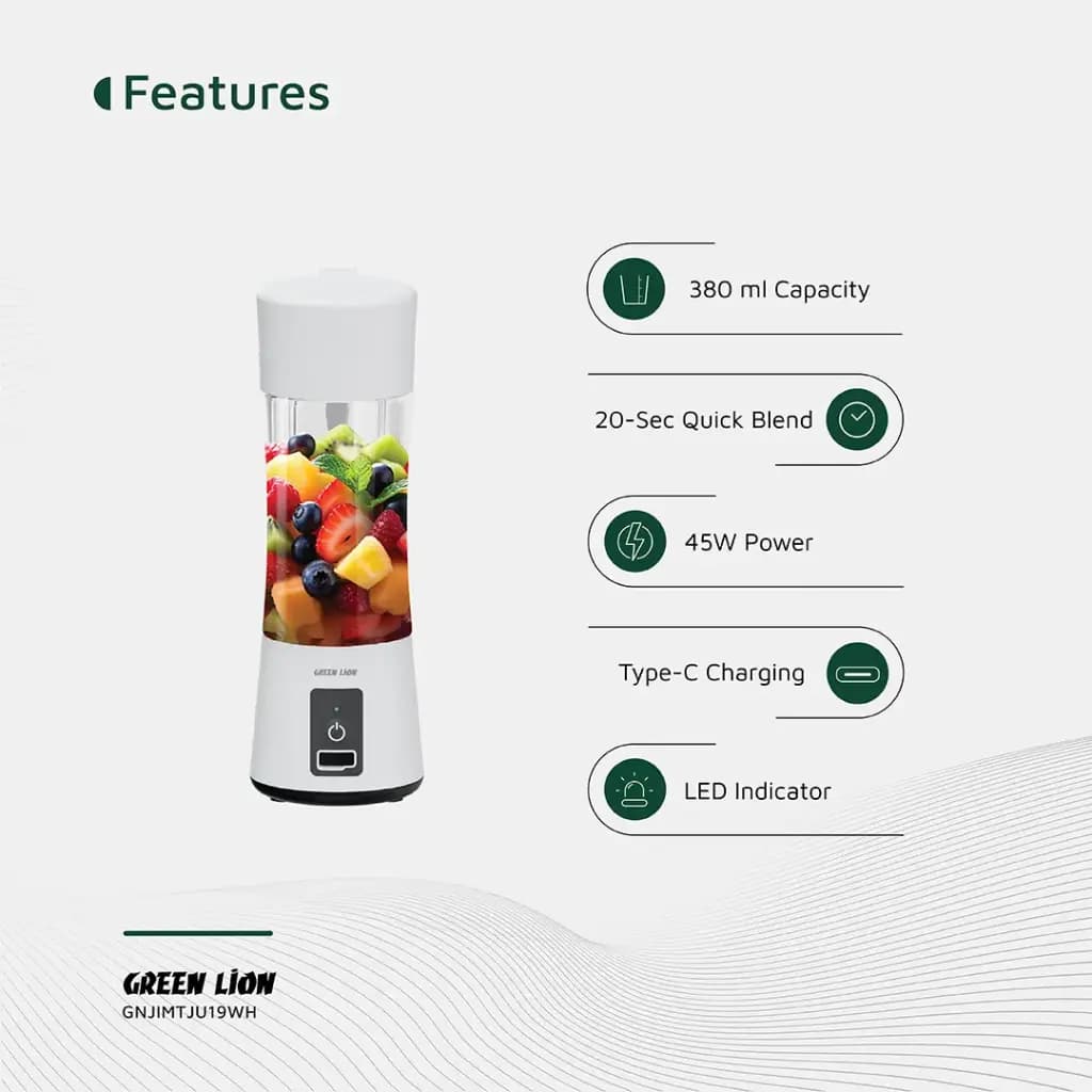 شیکر شارژی گرین لاین مدل JUICE MATE GL-JU19 | ظرفیت 380 میلی لیتر — تصویر ۶