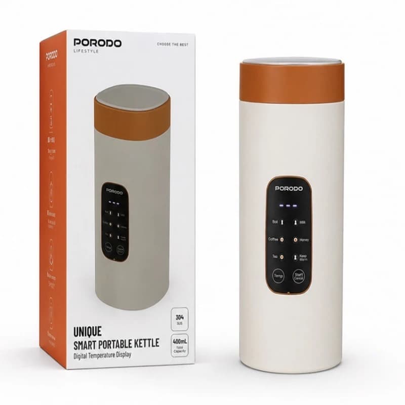 کتری برقی قابل حمل پرودو مدل PORODO PDLFST1021CWH Unique | کتری هوشمند فندکی 450ml با نمایشگر دما — تصویر ۴
