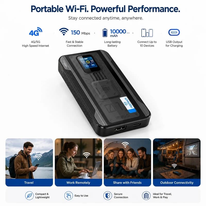 مودم همراه نزتک NAZTECH NZT-99G Plus؛ مودم 4G با Wi-Fi 6 و باتری 10000mAh — تصویر ۳