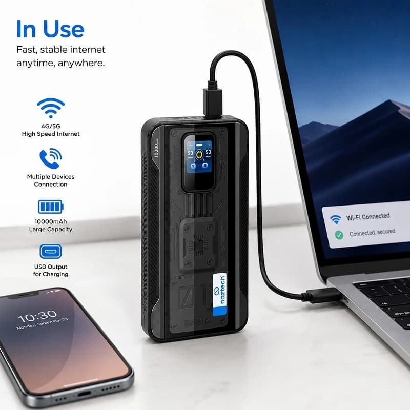 مودم همراه نزتک NAZTECH NZT-99G Plus؛ مودم 4G با Wi-Fi 6 و باتری 10000mAh — تصویر ۲