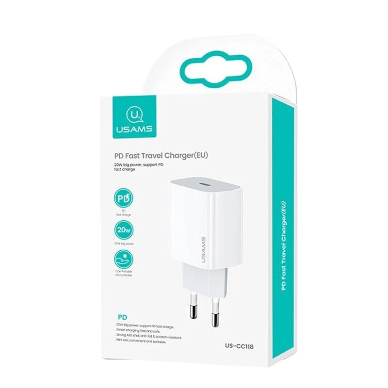 شارژر دیواری USAMS CC118 | توان 20 وات، USB-C و شارژ سریع PD 3.0 — تصویر ۸