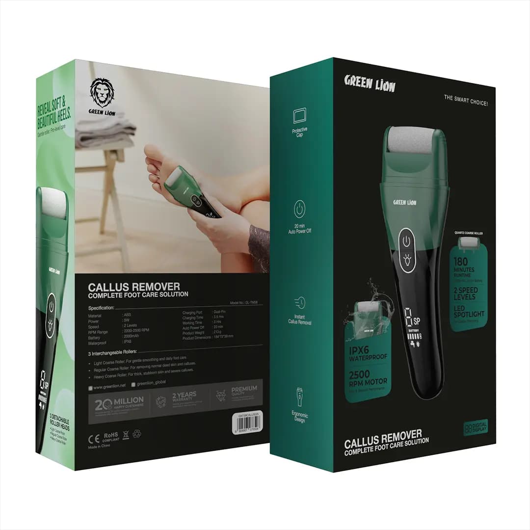سنگ پا برقی و پینه بردار گرین لاین مدل Green Lion Callus Remover GL-TM58، باتری 2000mAh و IPX6 — تصویر ۴
