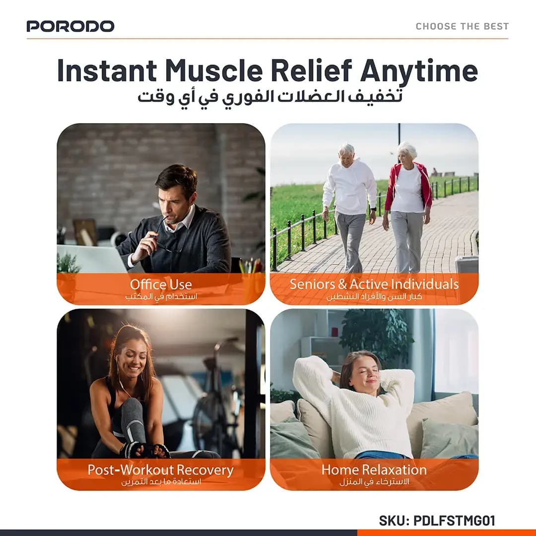 ماساژور تفنگی شارژی پرودو مدل Porodo Lifestyle Cordless Mini Massage Gun PDLFSTMG01 | موتور 30 وات، 5 سرعت، باتری 1300mAh — تصویر ۷