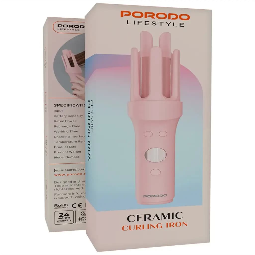 فر کننده مو شارژی پرودو مدل CERAMIC CURLING IRON PDBL258PK | سرامیکی، بی‌سیم، نمایشگر دیجیتال — تصویر ۲