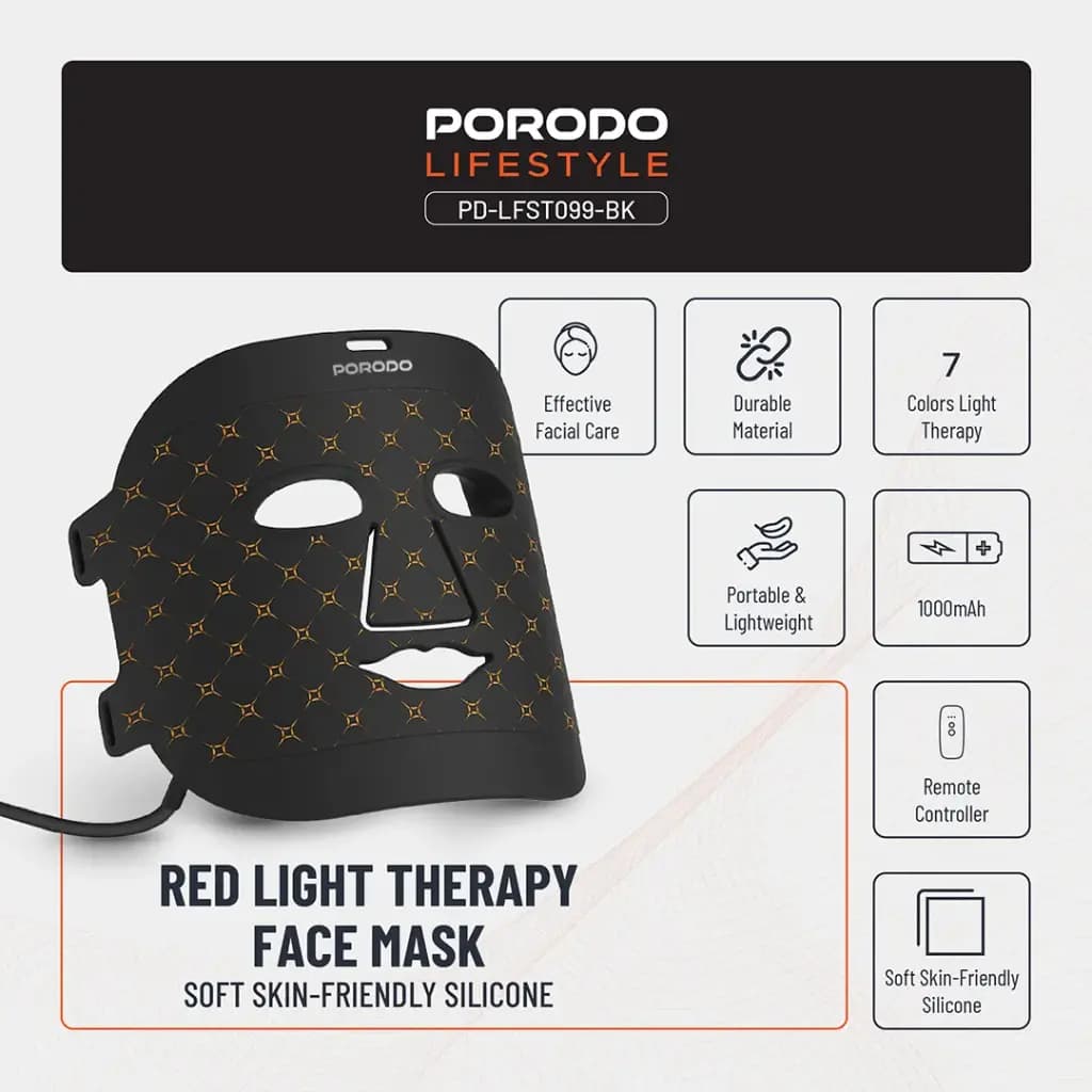 ماسک صورت پرودو مدل PD-LFST099-BK نور درمانی با 7 رنگ LED — تصویر ۶