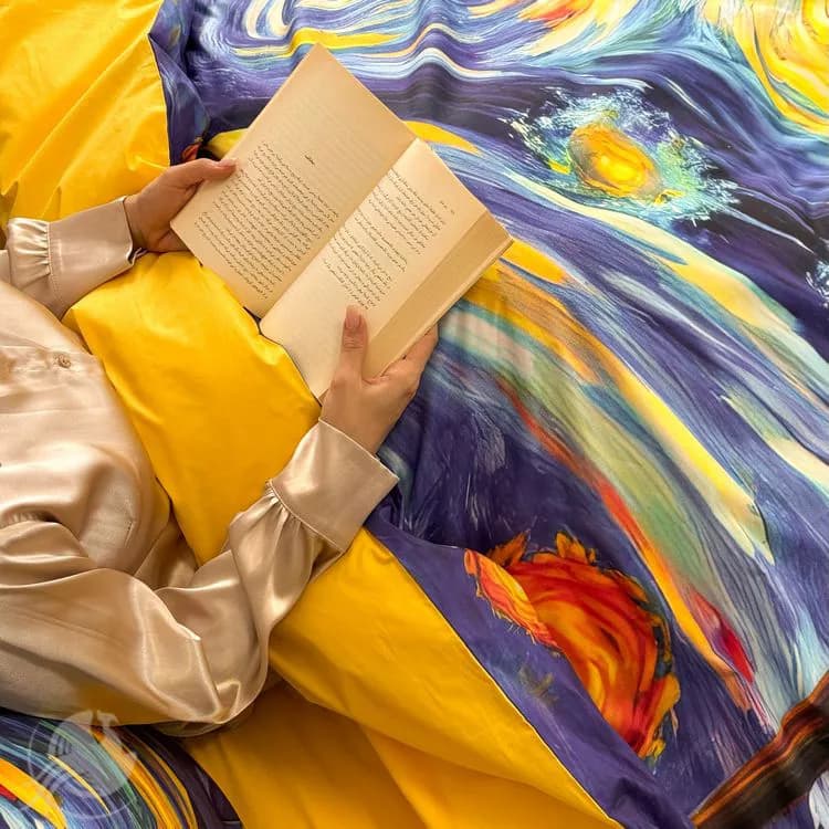 سرویس كاور لحاف، ملحفه کشدار طرح شب پرستاره ونگوگ، ۴ تکه — تصویر ۳