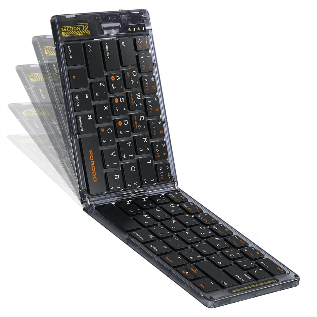 کیبورد بی‌سیم پرودو مدل Crystal Shell Wireless Keyboard PD-ETK03 | تاشو با بلوتوث و حروف فارسی/عربی