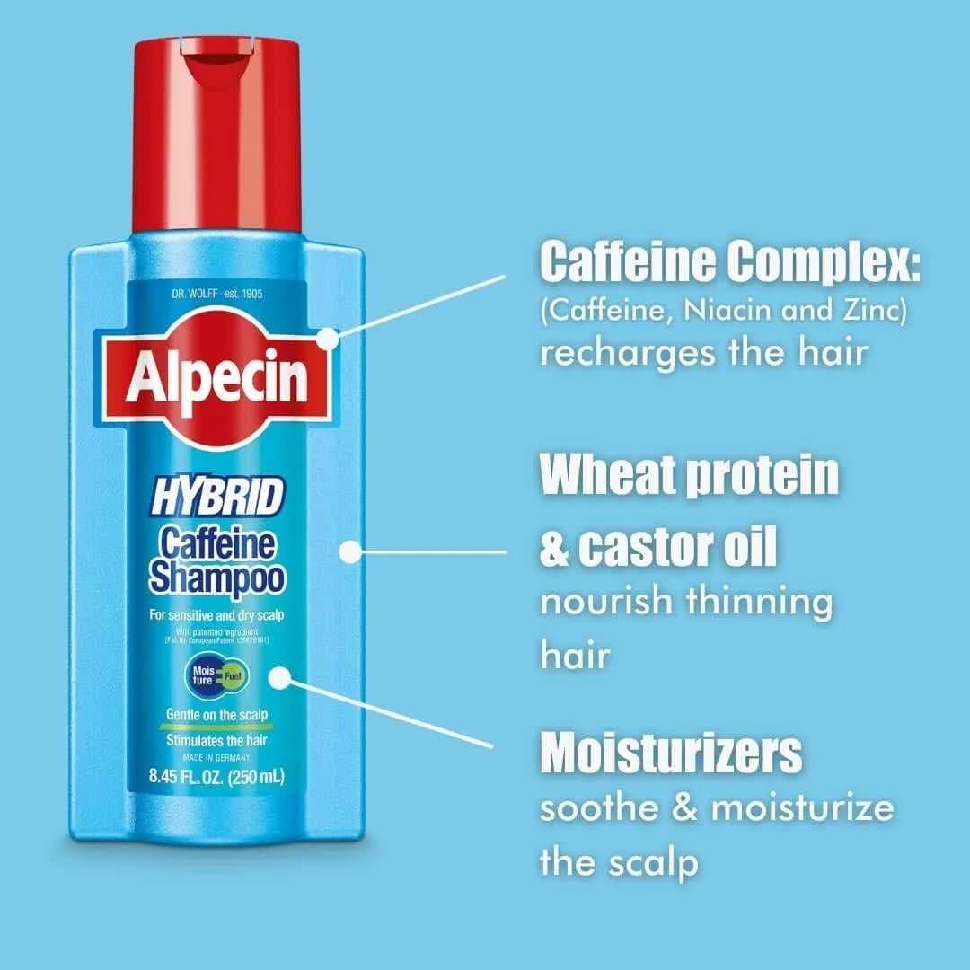 شامپو ضد ریزش و آبرسان آلپسین Alpecin مدل هیبرید کافئین Hybrid Caffeine حجم 250 میل — تصویر ۶