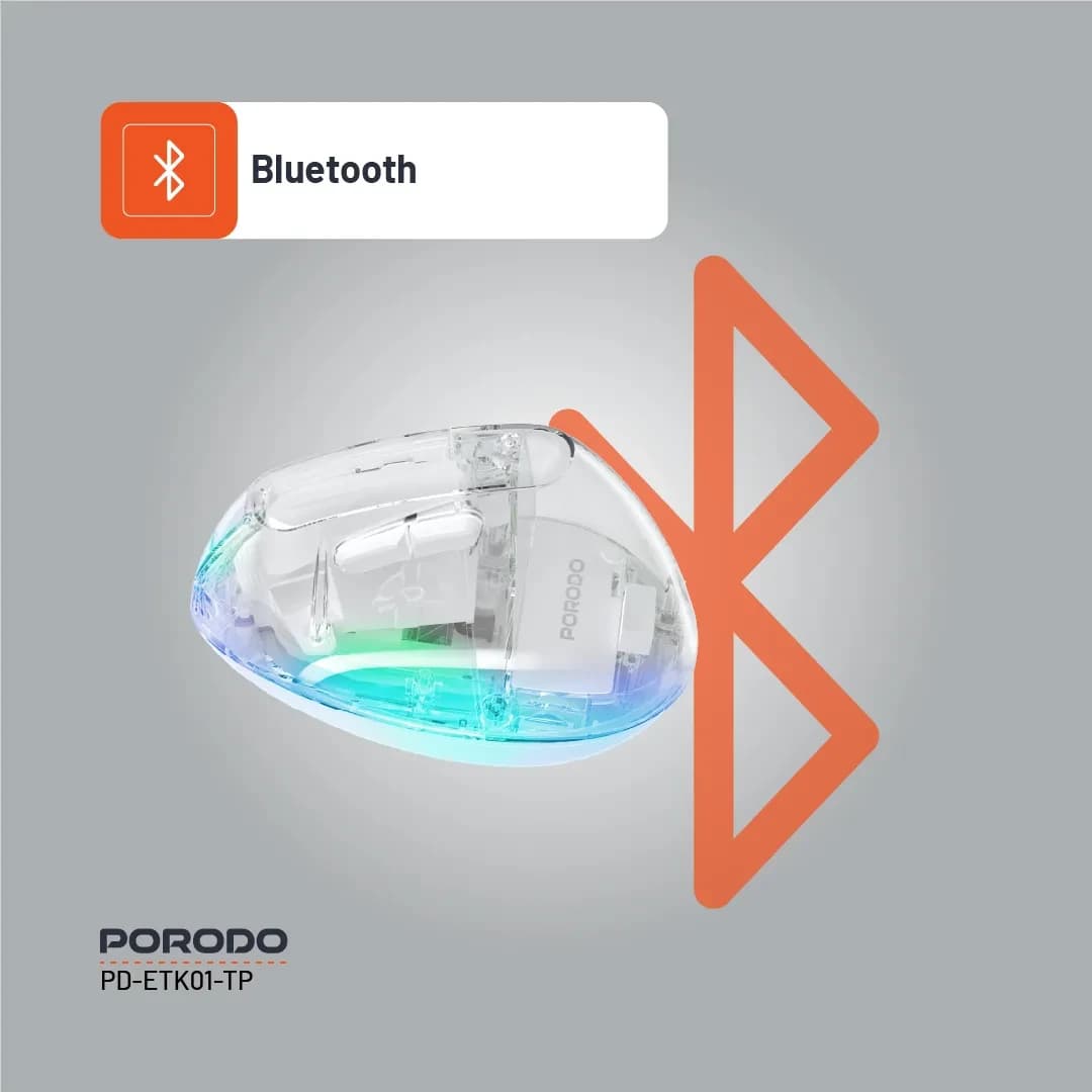 ماوس بیسیم عمودی پرودو مدل Porodo Vertical 4800 DPI Wireless Mouse PD-ETK01-TP | ارگونومیک و شفاف — تصویر ۵