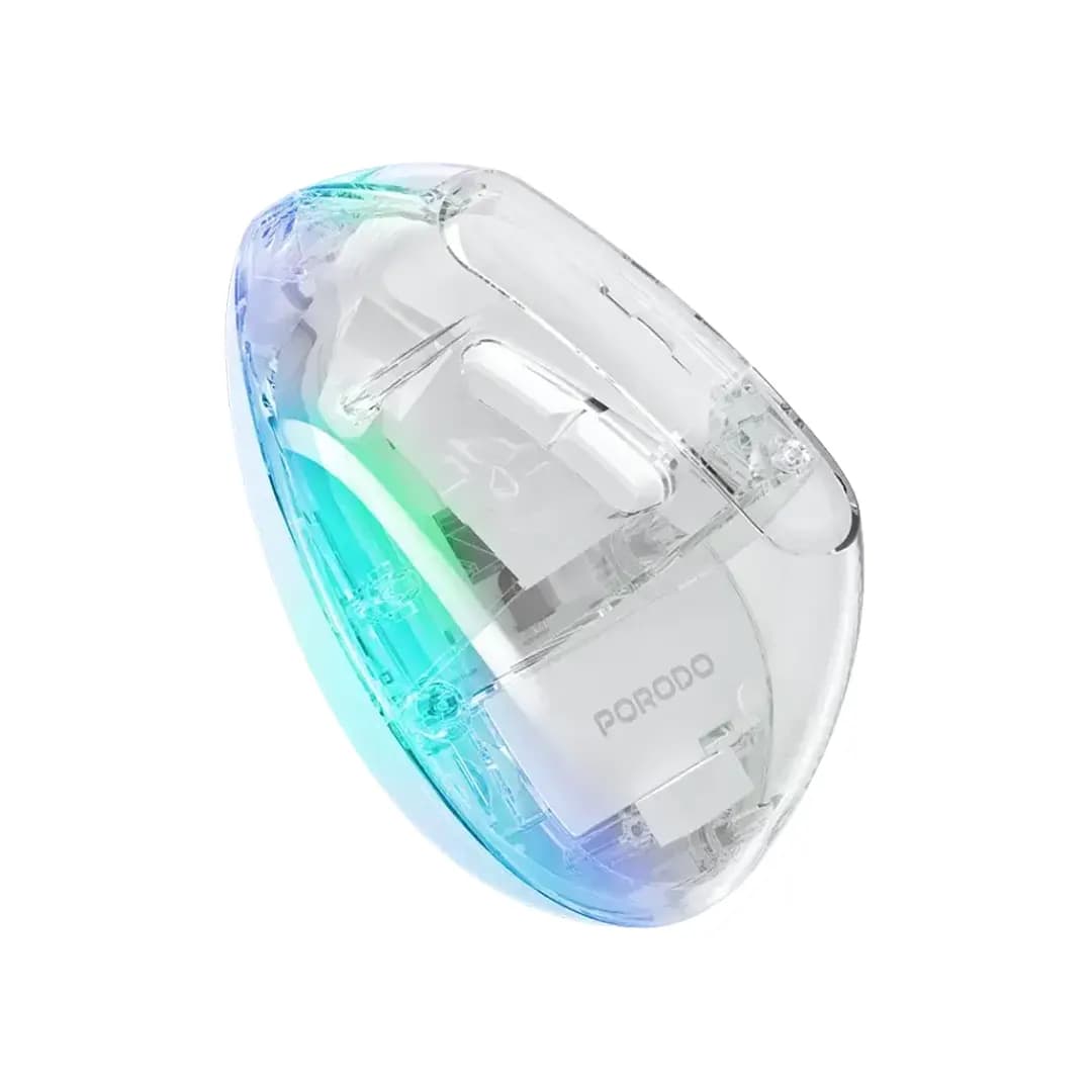 ماوس بیسیم عمودی پرودو مدل Porodo Vertical 4800 DPI Wireless Mouse PD-ETK01-TP | ارگونومیک و شفاف