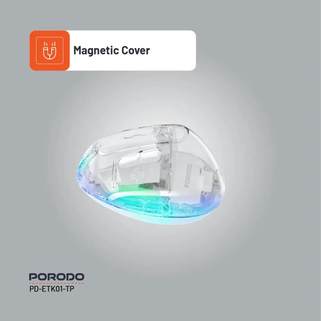ماوس بیسیم عمودی پرودو مدل Porodo Vertical 4800 DPI Wireless Mouse PD-ETK01-TP | ارگونومیک و شفاف — تصویر ۴