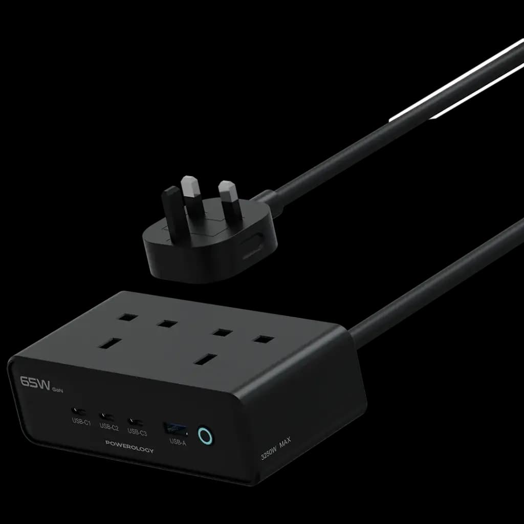 ایستگاه شارژ رومیزی پاورولوژی مدل Powerology Omnix Desktop Charging Station GaN 65W PWCUQC053BK | چندراهی برق و شارژر 3250 وات