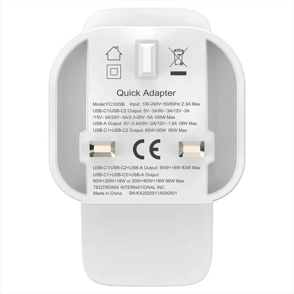 شارژر دیواری پاورولوژی مدل Powerology Lunex Series Fast Charging Adapter PD 100W PWFC1029BWH | شارژر 3 پورت GaN با PD 100W — تصویر ۵