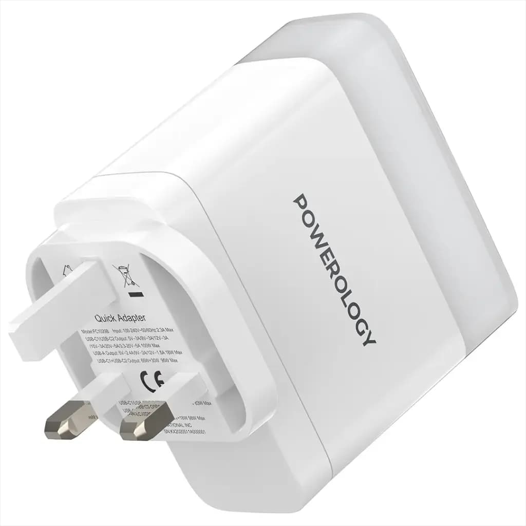 شارژر دیواری پاورولوژی مدل Powerology Lunex Series Fast Charging Adapter PD 100W PWFC1029BWH | شارژر 3 پورت GaN با PD 100W — تصویر ۳