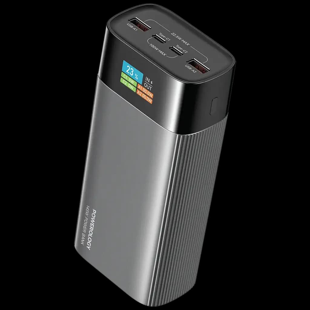 پاوربانک پاورولوژی مدل Powerology VoltEdge 40000mAh Power Bank PPBCHA87GY | توان 145 وات با PD 100W و نمایشگر TFT