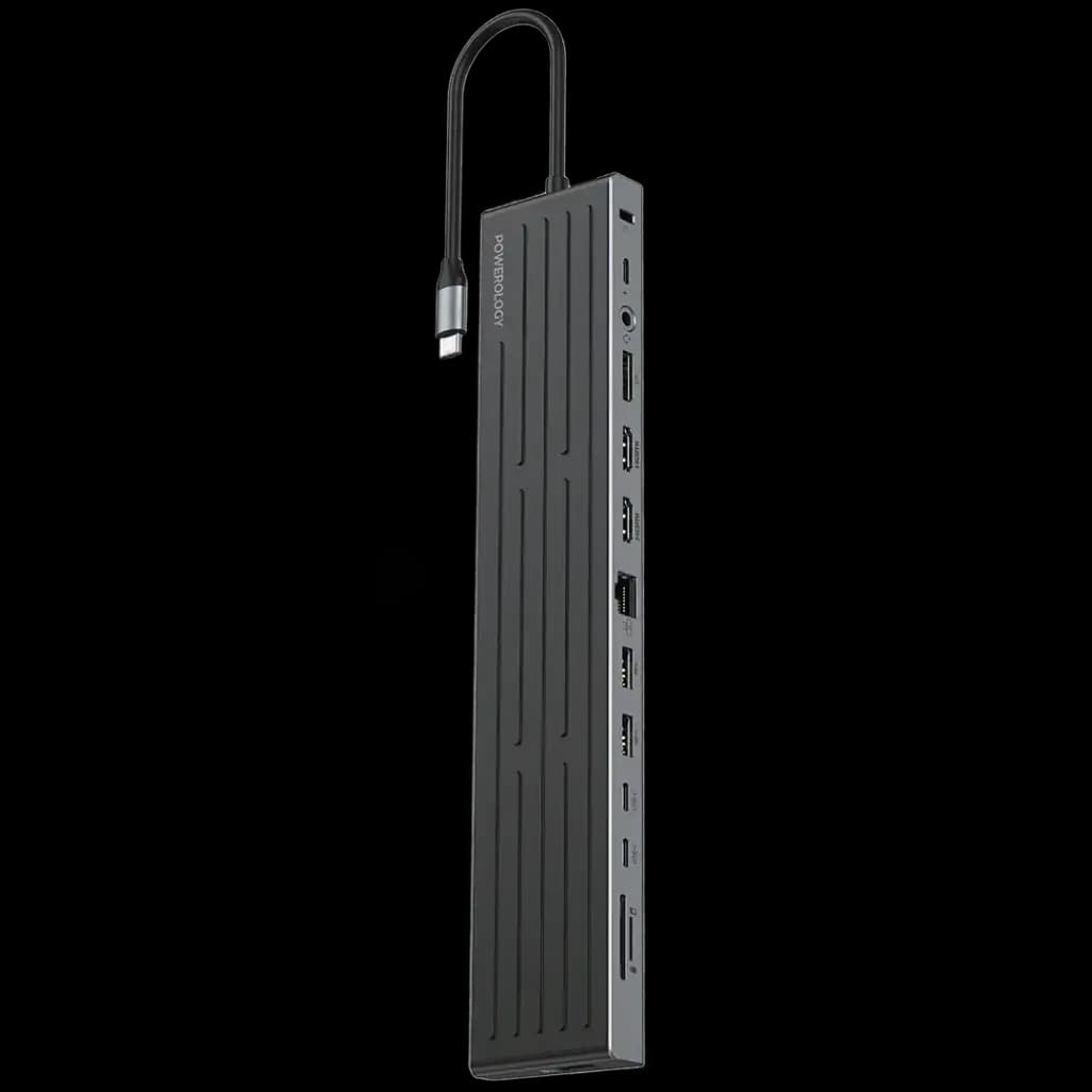 هاب USB-C و پایه لپ‌تاپ 13 در 1 پاورولوژی مدل Powerology Nexis PWDC4DBBK | داک چندنمایشگر با PD 100W و خروجی 4K — تصویر ۲