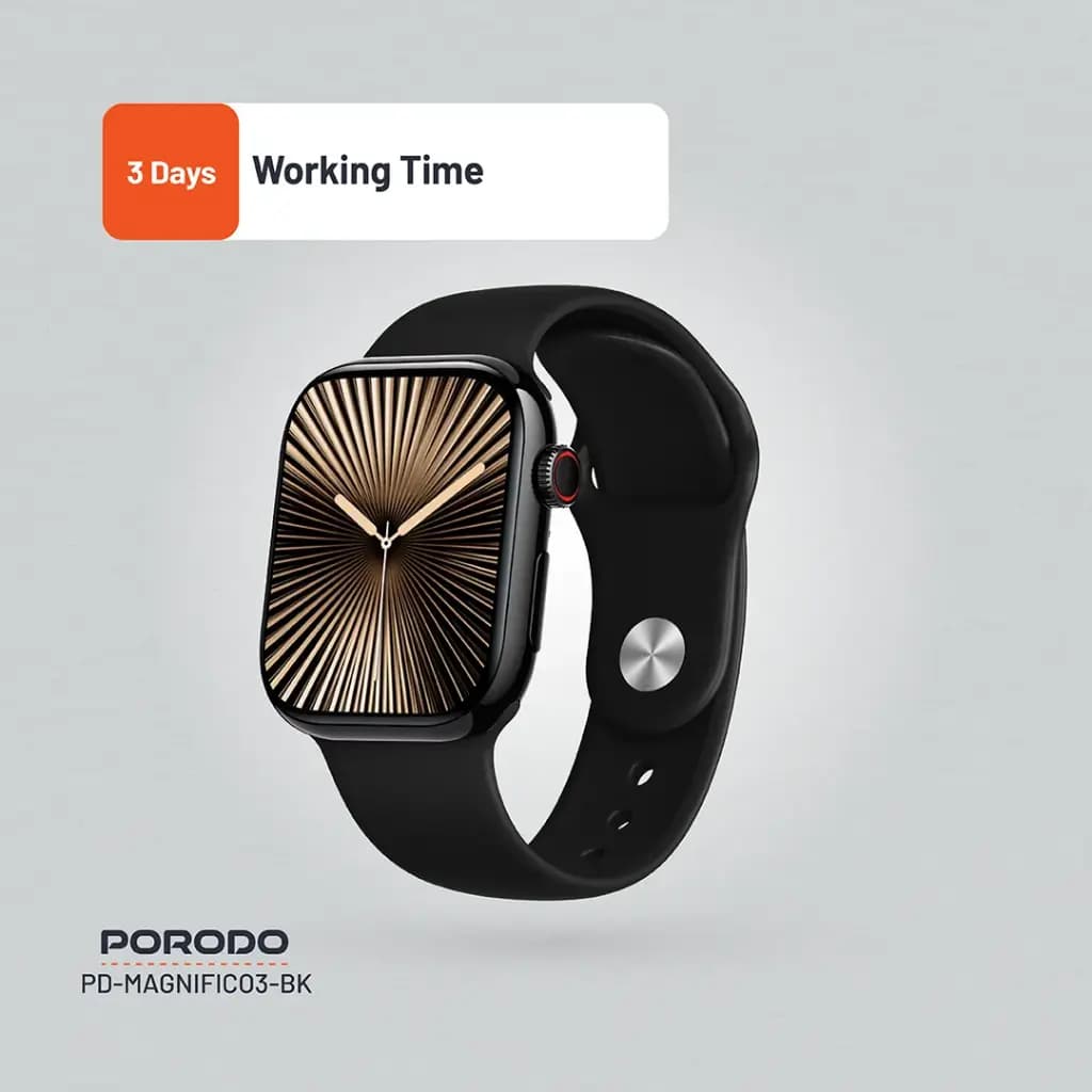 ساعت هوشمند پرودو مدل Porodo Magnifico 3 Smart Watch | نمایشگر 2 اینچی، تماس بلوتوثی و پایش سلامت — تصویر ۳