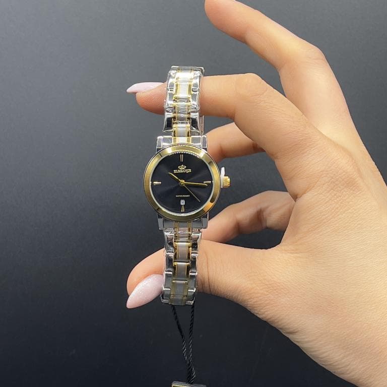 ساعت زنانه الگانس صفحه مشکی با بند استیل نقره ای طلایی ELEGANCE — تصویر ۲
