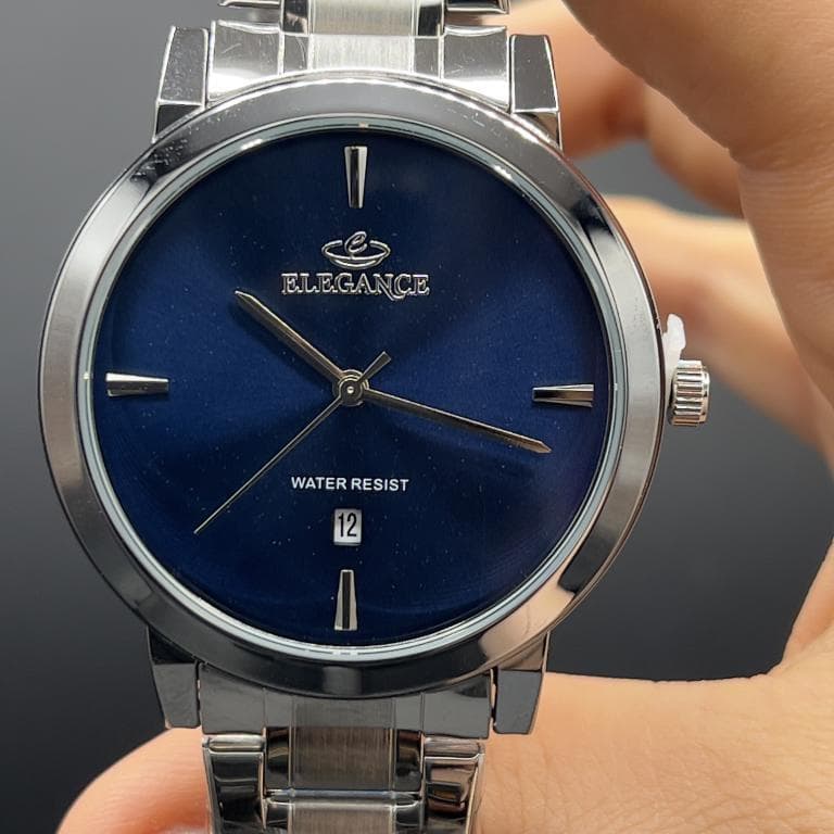 ساعت مردانه الگانس صفحه سرمه ای با بند استیل نقره ای ELEGANCE — تصویر ۳
