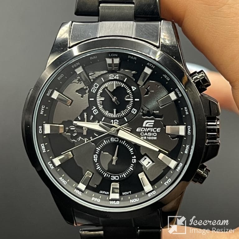 ساعت مردانه کاسیو ادیفایس سه موتوره صفحه مشکی جهان نما با بند استیل مشکیCASIO — تصویر ۴