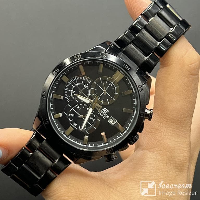 ساعت مردانه کاسیو ادیفایس سه موتوره صفحه مشکی با بند استیل مشکیCASIO