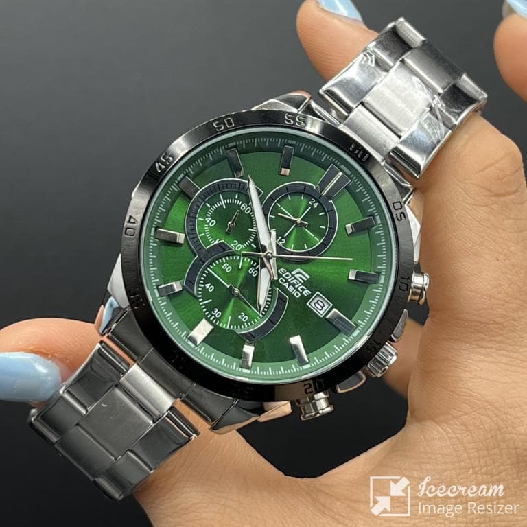 ساعت مردانه کاسیو ادیفایس سه موتوره صفحه سبز جهان نما بابنداستیل نقره ای casio