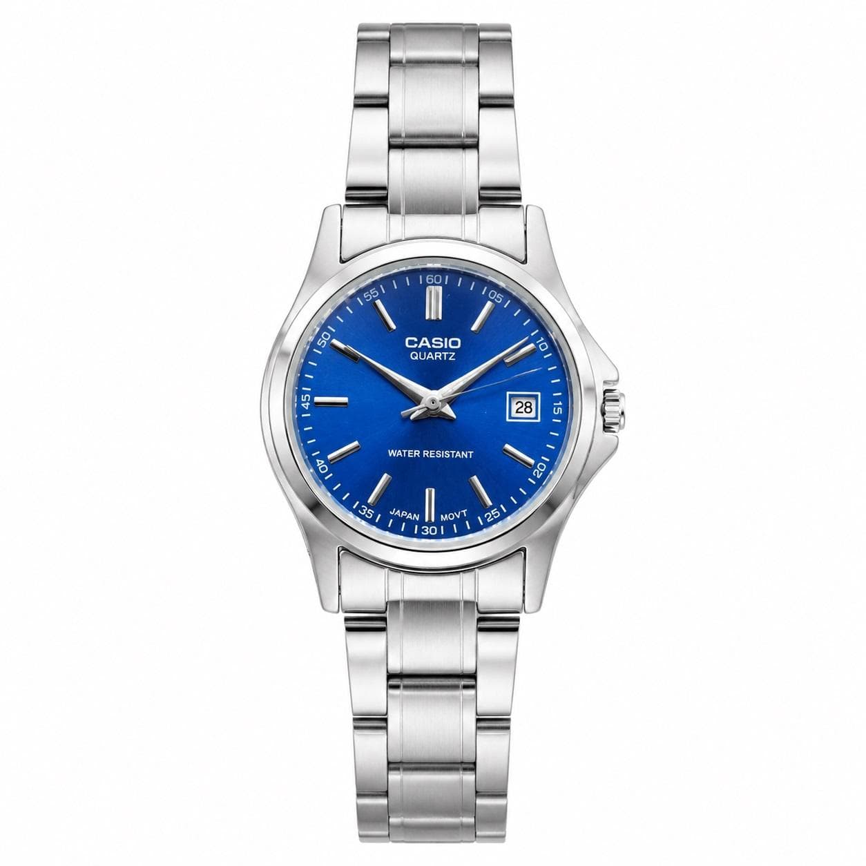 ساعت مچی زنانه کاسیو مینیمال صفحه ابی با بند استیل نقره ای Casio LTP-1199