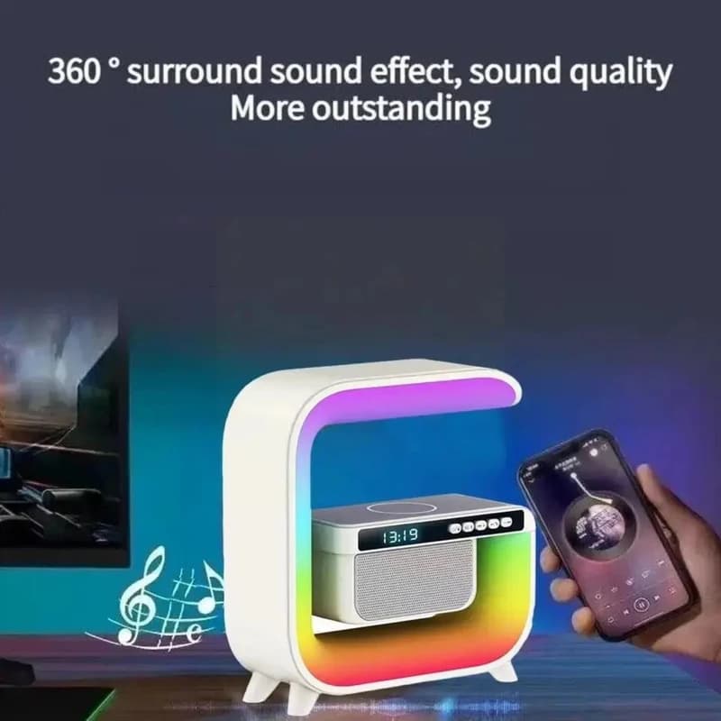 اسپیکر بلوتوثی و شارژر وایرلس و چراغ RGB LED مدل HM-G3 — تصویر ۳