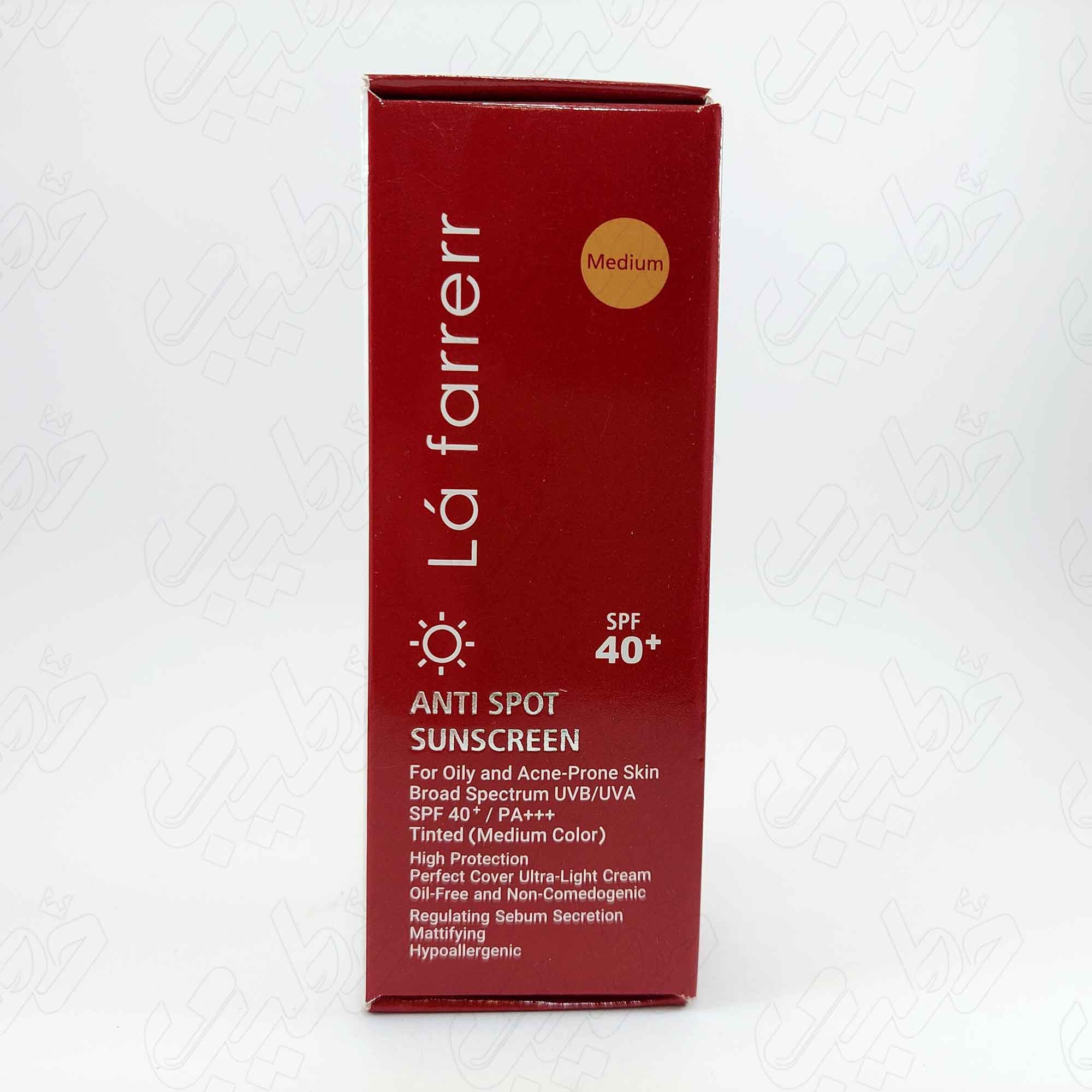 کرم ضدآفتاب و ضدلک رنگی(رنگ متوسط)پوست چرب و مستعدآکنه spf40 لافارر