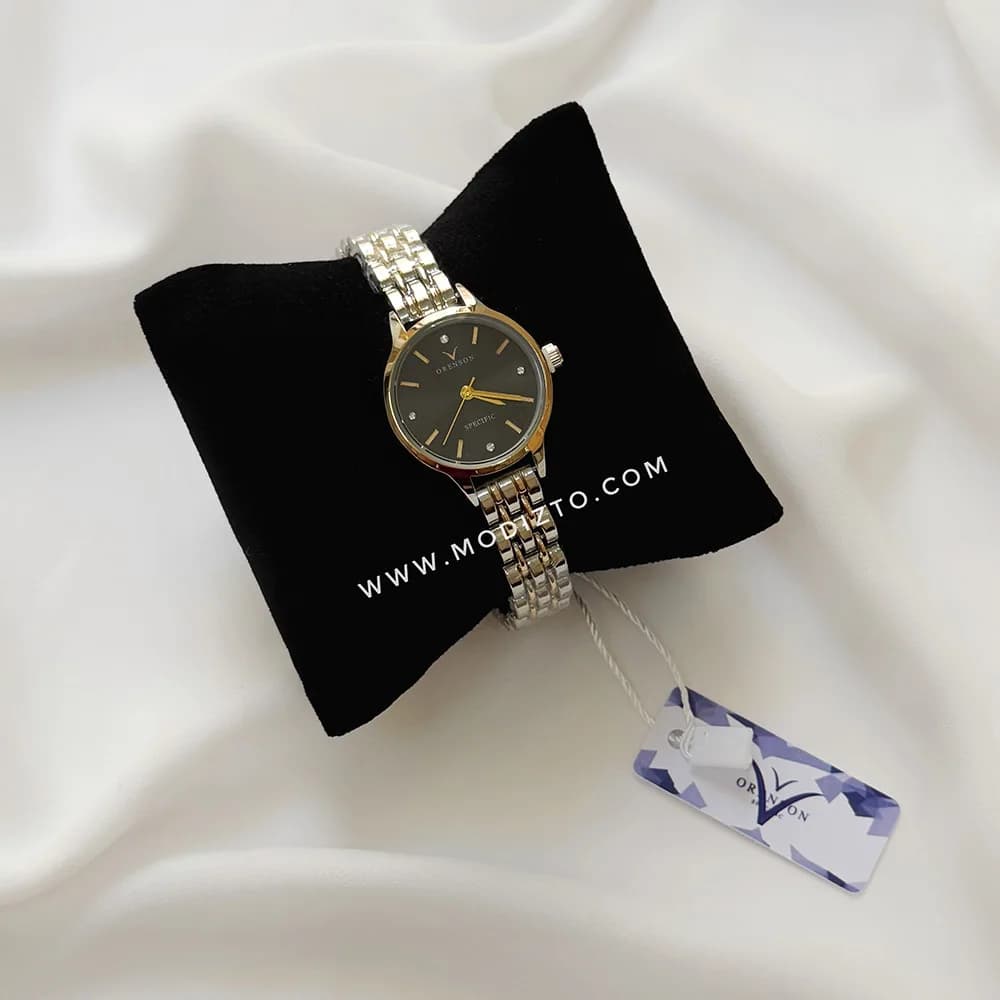 ساعت مچی زنانه برند اورنسون ORENSON مدل صفحه گرد سیلور طلایی — تصویر ۳