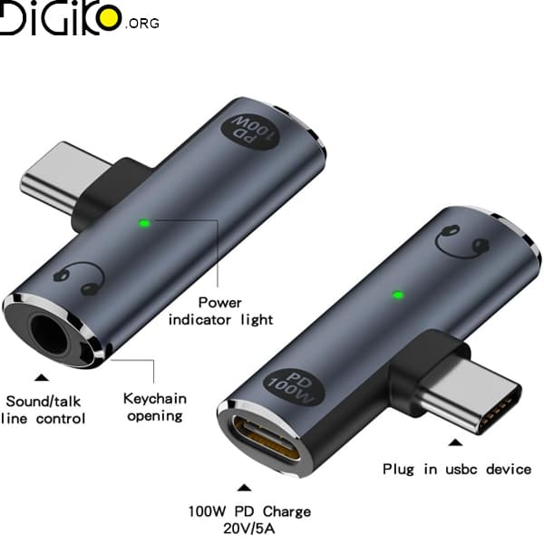 تبدیل تایپ سی به AUX و PD100W مینی تک — تصویر ۲